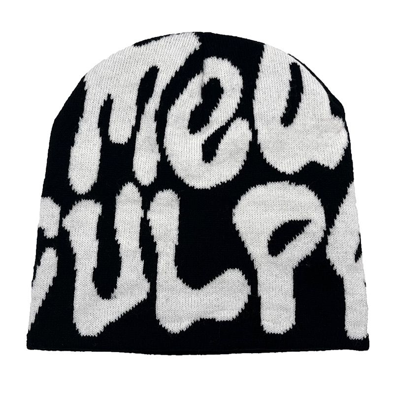 Vielseitige Wollmütze Herbst und Winter kalte und warme Strickmütze trendige Buchstaben-Jacquardmütze_voghion.com