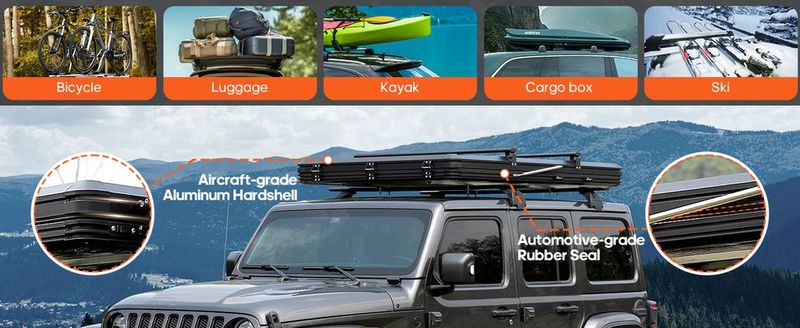 Explorer Pro Rooftop Tent Hard Shell With USB Outlet, Side Awning, Replaceable Netting Curtain&Luggage Racks For 4 Season Camping, Aluminum Pop Up 2-3 Person Roof Top Tent For Truck Jeep SUV Car Van_voghion.com