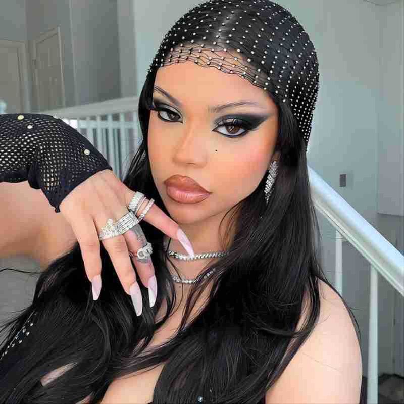 Elastischer Strass Fischernetz Hut Persönlichkeit Fischernetz Kopftuch Mode Flash Diamant Hut lang_voghion.com