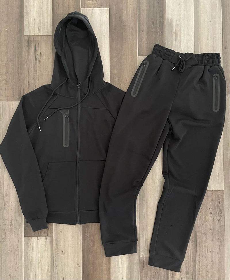 Streetwear męskie dresy moda jesienna kieszenie na zamek błyskawiczny bluza z kapturem i spodniami dresowymi z długim rękawem zestawy dwuczęściowe męskie Casual_voghion.com