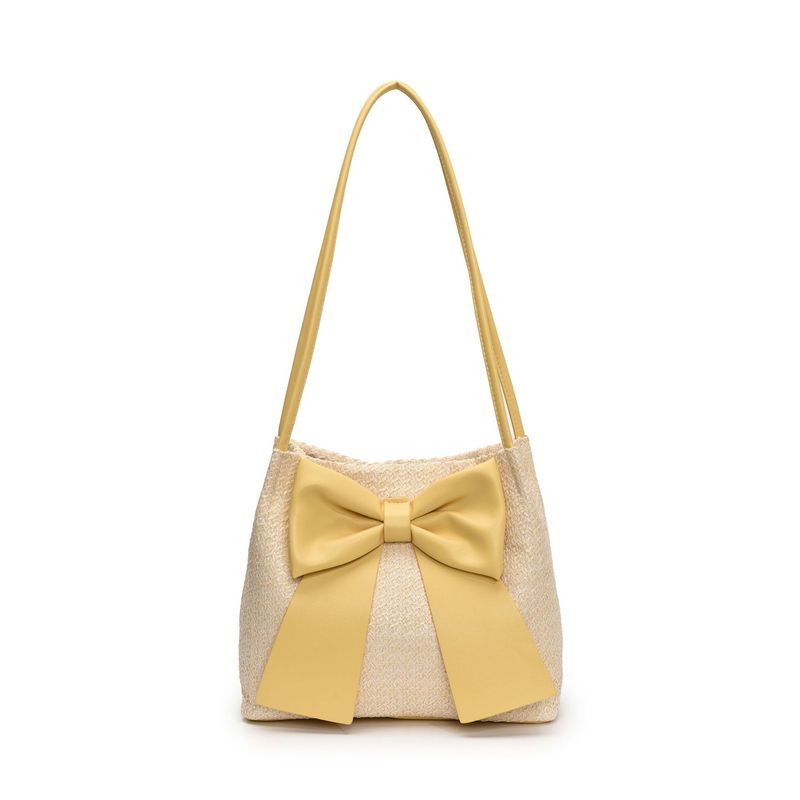 Borsa a secchiello con fiocco, semplice e alla moda, in stile coreano, per donna, primavera estate 2025, nuova borsa a mano intrecciata, da ascella, a tracolla_voghion.com