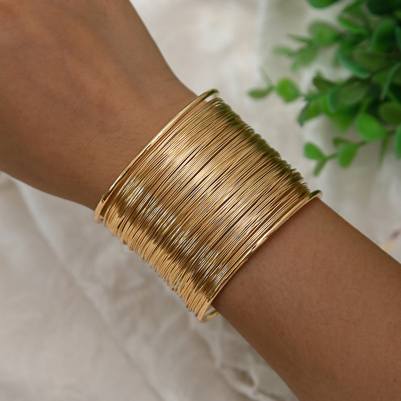 Punk Multilayer Metal Wires Strings Bracelets Bangles For Women Vintage Exaggerated Wide Open Cuff Bangles Fashion Jewelry Gifts_voghion.com