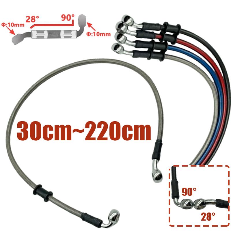 Tubo flessibile freno in acciaio intrecciato per moto da 10 mm, da 28 a 90 gradi, tubo banjo idraulico, 300 mm-2200 mm, universale_voghion.com