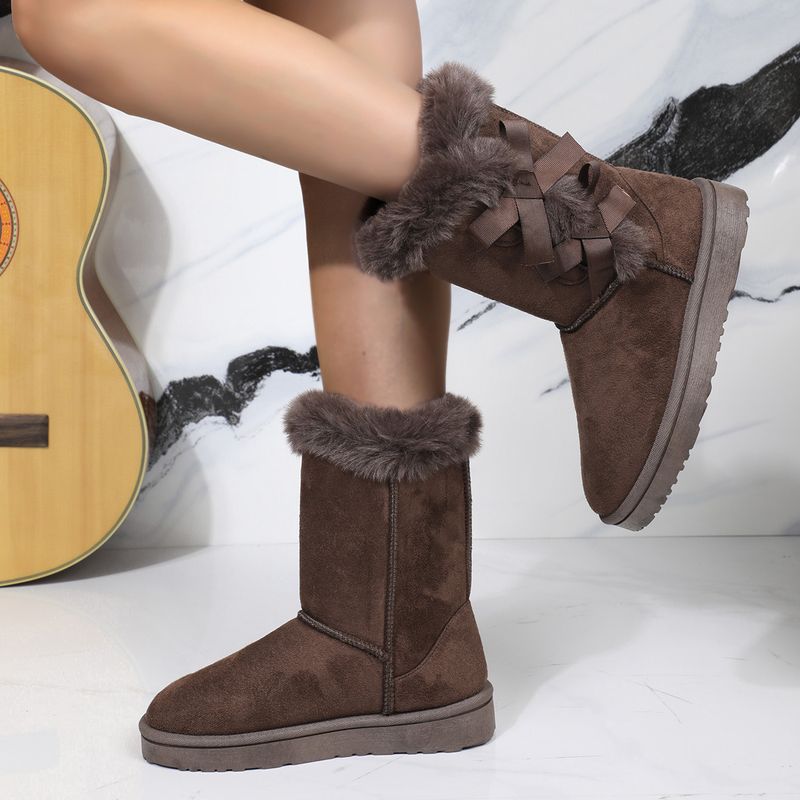 New Length Autumn and Winter Women's Mid Height Boots Bow Shaped Fashionable Plush Snow Boots_voghion.com