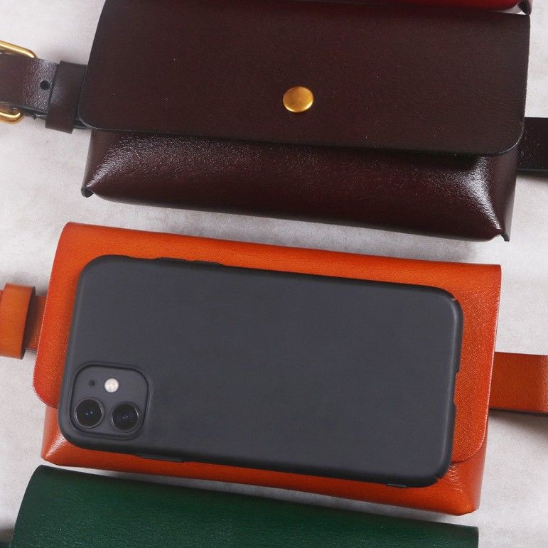 Kadınlar İçin Sade, Tek Renk, İki Katmanlı, Hakiki Deri, Dikdörtgen Telefon Kılıfı, Ruj Bel Çantası, Basit ve Çok Yönlü Kemer_voghion.com