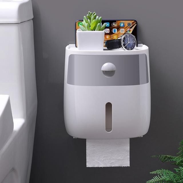 Portarrollos de papel higiénico de pared, resistente al agua, organizador de doble capa con cajón_voghion.com