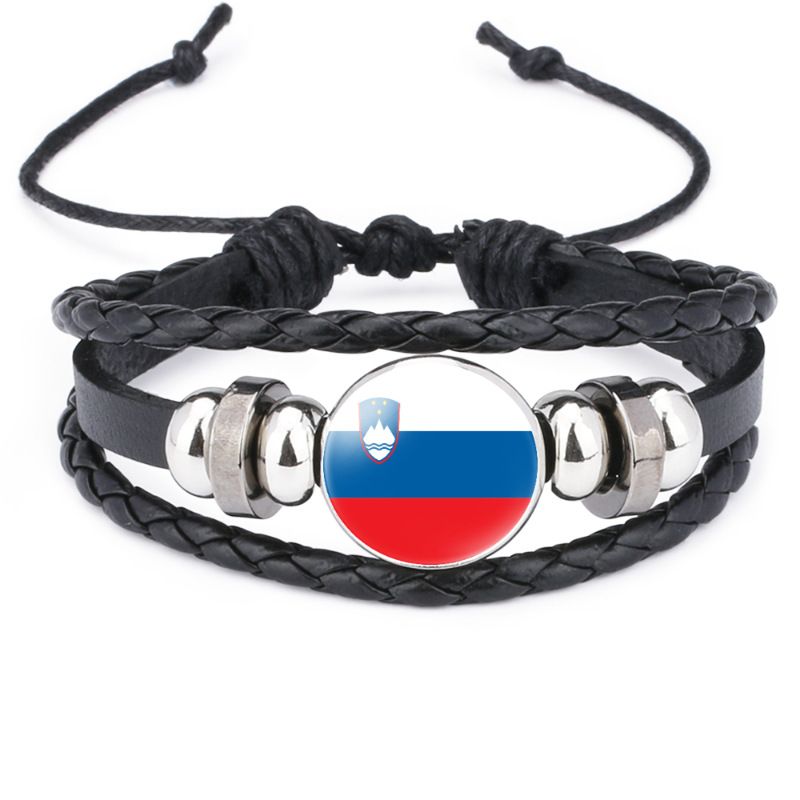 New Men's Women's Bracelet European Flag Pattern Black Cowhide Bracelet, Adjustable Retractable Bracelet_voghion.com