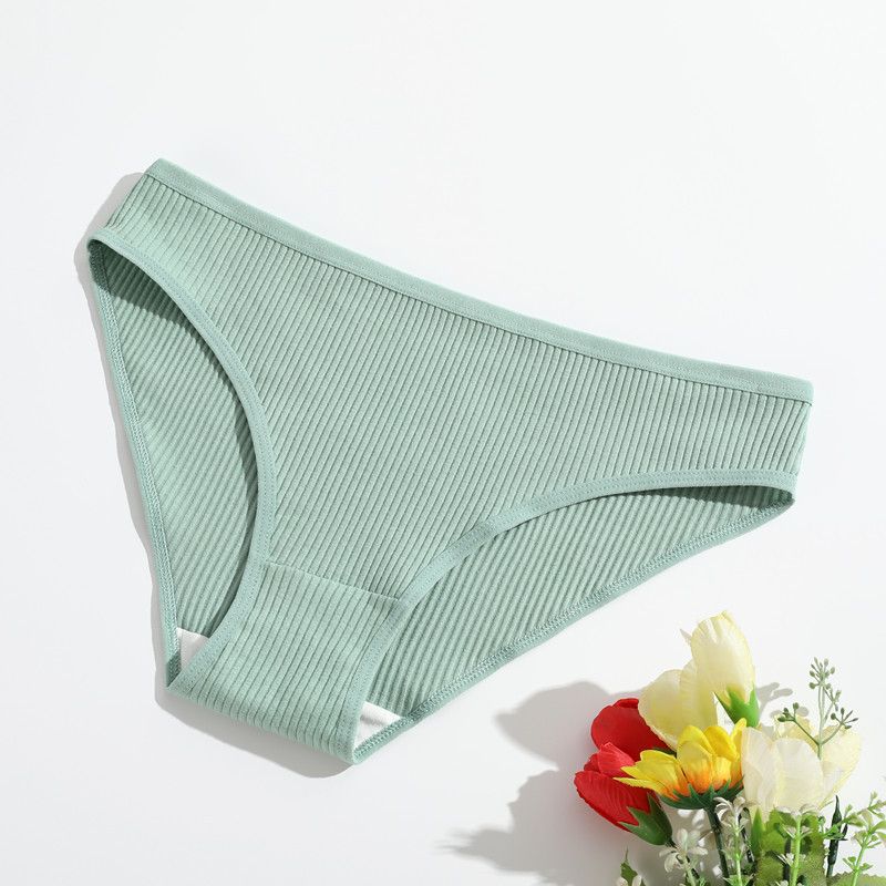 New Pure Cotton Threaded Women's Triangle Pants Solid Color Low Waist Lace Breathable Double Layer Girls' Underwear_voghion.com