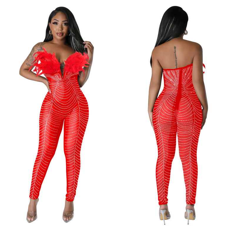 Dammode dam enfärgad sexig mesh strass byxor jumpsuit Nyårsaftonklänning_voghion.com