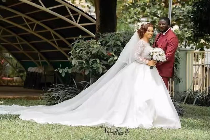 Elegant Long Sleeve Wedding Dress With Cathedral Train – Luxurious Ball Gown For Brides, Plus Size Options Available_voghion.com