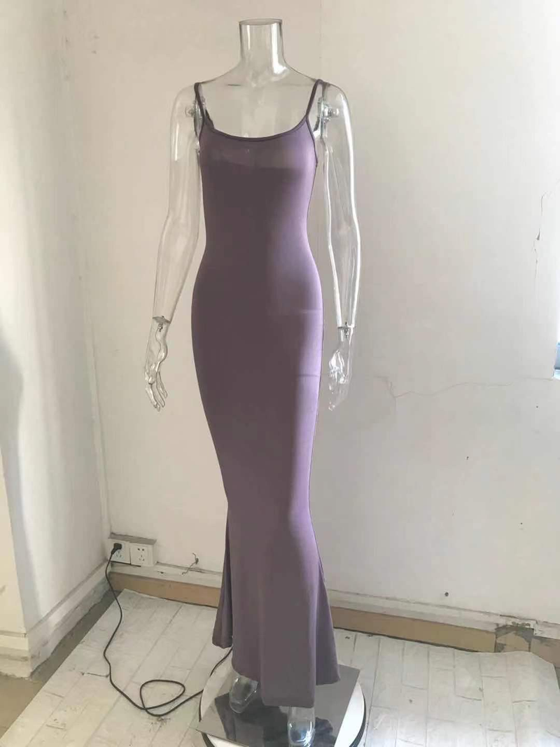 Abito lungo con bretelle slim casual da donna, alla moda, modello Skims_voghion.com