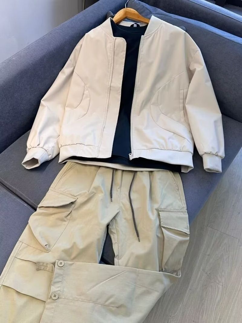 Loose And High-end Jacket For Men, Light Colored Stand Up Collar, Couple Baseball Jacket, Flight Suit Jacket_voghion.com