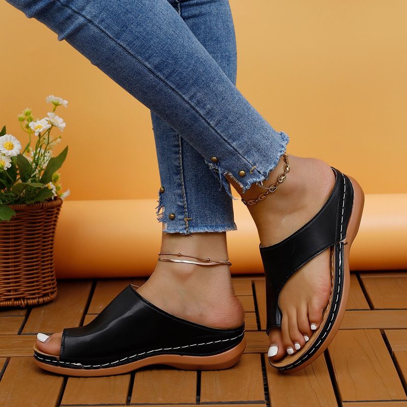 Sandali da spiaggia da donna, taglie forti, casual, con zeppa e punta arrotondata_voghion.com