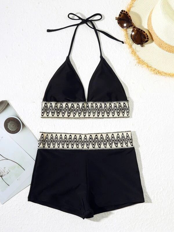 Women's Clothing Women's Swimsuit High Waist Solid Color Boxer Pants Strap Triangle_voghion.com