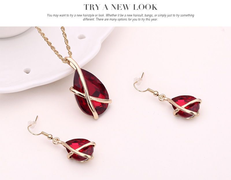 Set di gioielli in cristallo con ciondolo, collana, orecchini, nostalgico, collana, accessori da sposa alla moda per donna_voghion.com