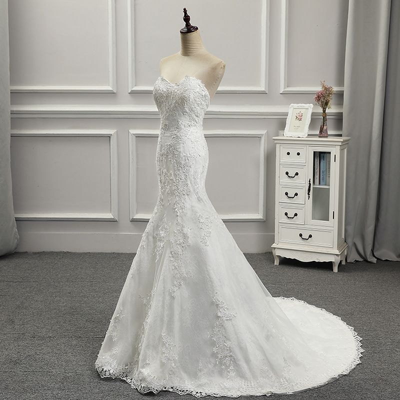 European and American wedding dress 2025 new style tube top slim fishtail trailing sweet lace French bride going out light wedding dress female_voghion.com