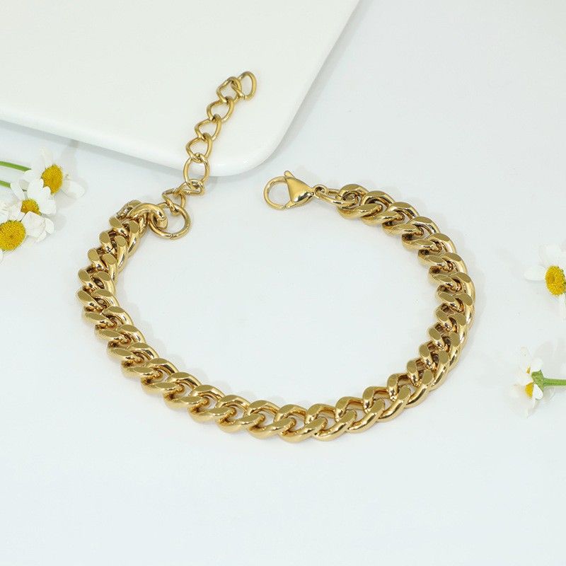 Modetrend Edelstahl Kubanisches Armband Vielseitiges Paar Hip-Hop-Shirt Einfaches Männer Und Frauen Dickes Kettenzubehör_voghion.com