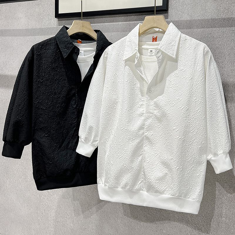 Herrenbekleidung Kurzarmhemd Sommer Halbarm Casual Herren Leichtes Crinkle Kurzarmhemd Sommer Casual Kragen Button-Up Hemd_voghion.com