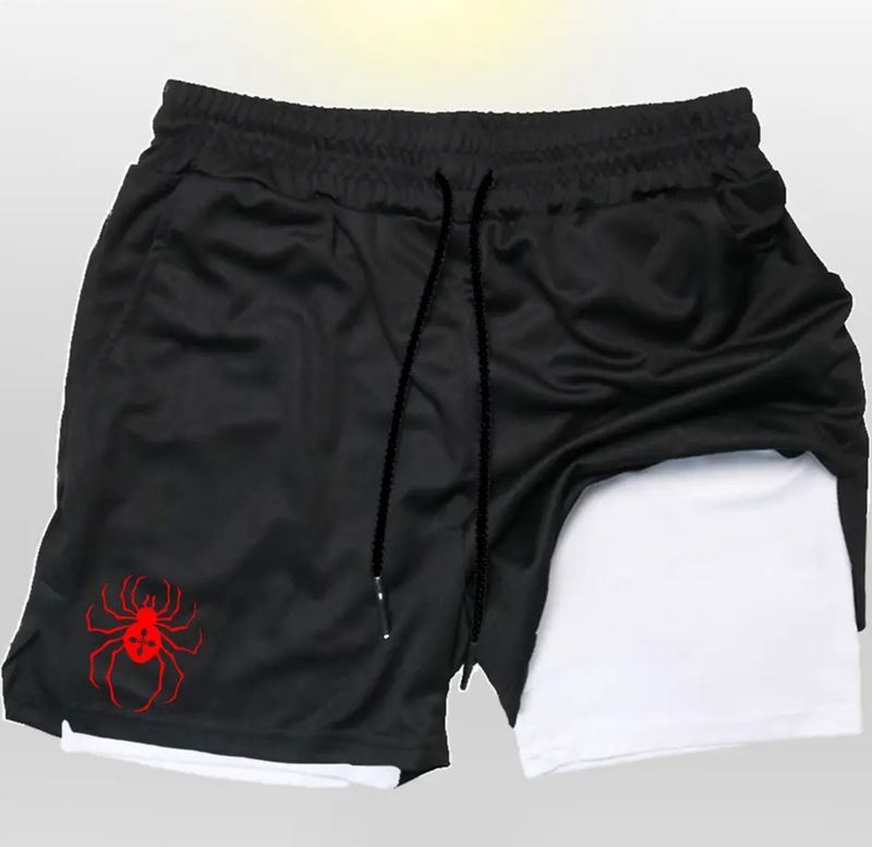 Premium Products 2025 New Dark Spider Printed Men's 2-in-1 Double Layer Shorts For Fitness, Running, Sports And Leisure_voghion.com