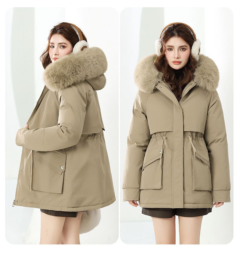 Women's Winter Parka Coat With Rabbit Fur Hood - Long Lined Jacket For Cold Weather, Plus Size Available In Black, Beige, Brown, Green, Khaki_voghion.com