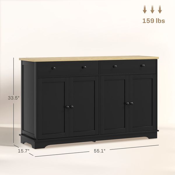 HOMCOM Modern Sideboard, Accent Kitchen Buffet Cabinet With Storage Drawers & Adjustable Shelves, For Dining, Entryway, Black_voghion.com