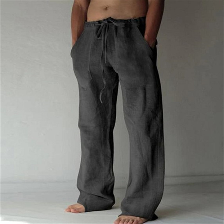 Man's clothing Men's new drawstring elastic cotton hemp loose casual pants_voghion.com