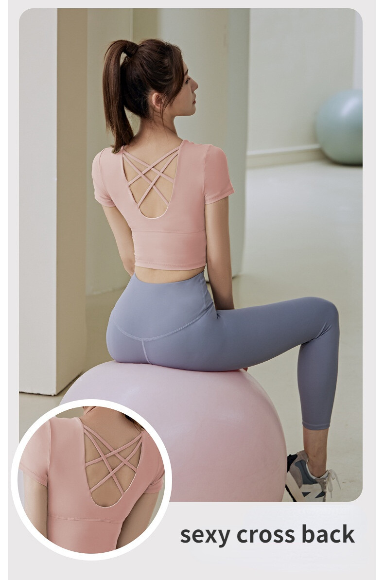 SUPERFLOWER Fiess Yoga haut de sport à manches courtes avec coussinets de poitrine T-shirts de course à séchage rapide pour femmes_voghion.com