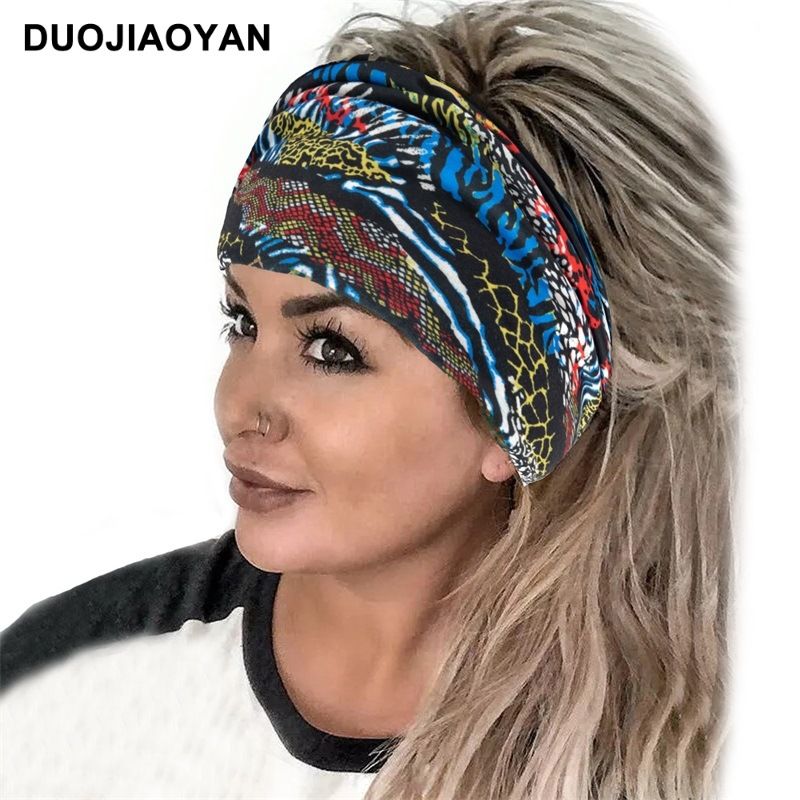 New Leopard Print Digital Printed Sports Headband with European and American Knotted Cross Wide Edge Elastic Headband for Women_voghion.com
