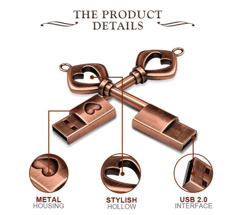 Foreign trade cross-border heart-shaped gift USB 64G key USB wholesale creative USB 32G metal key USB 16G_voghion.com