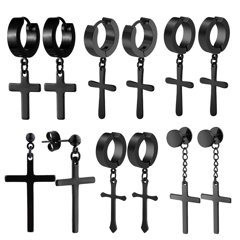 4 paia di orecchini alla moda in acciaio inossidabile a forma di garofano, pendenti in stile punk a croce adatti sia per uomo che per donna_voghion.com