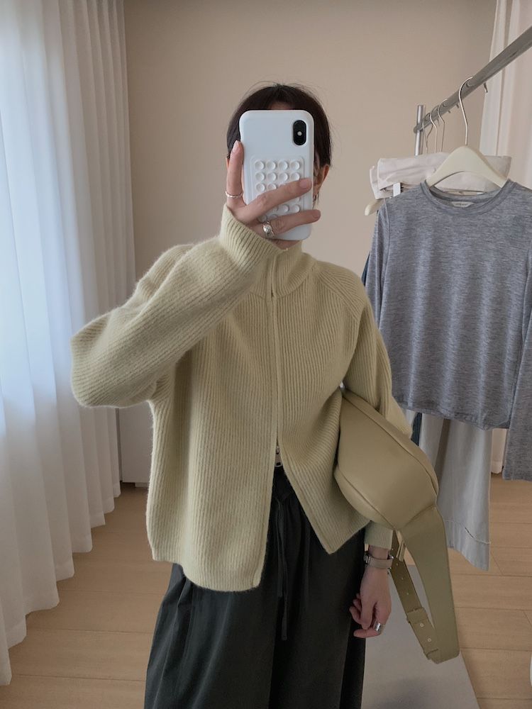 Herbst und Winter dicke doppelköpfige Reißverschluss High Neck Pullover Stehkragen Wolljacke_voghion.com