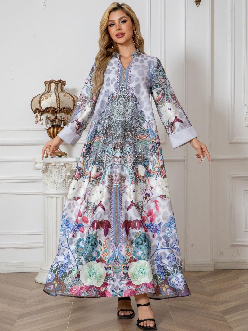 Abito lungo da donna con stampa a rombi e perline_voghion.com