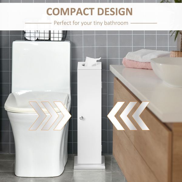 HOMCOM Toilet Paper Storage Cabinet 26' Narrow Bathroom Organizer Floor Standing White_voghion.com