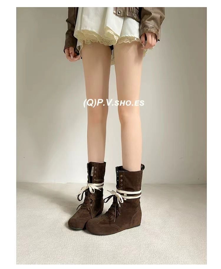 Women Boxing Boots Instant Dispatch~ Height-Increasing Martin For Women, Lace-Up Slimming Boxing Short Boots, Versatile Canvas Boots_voghion.com