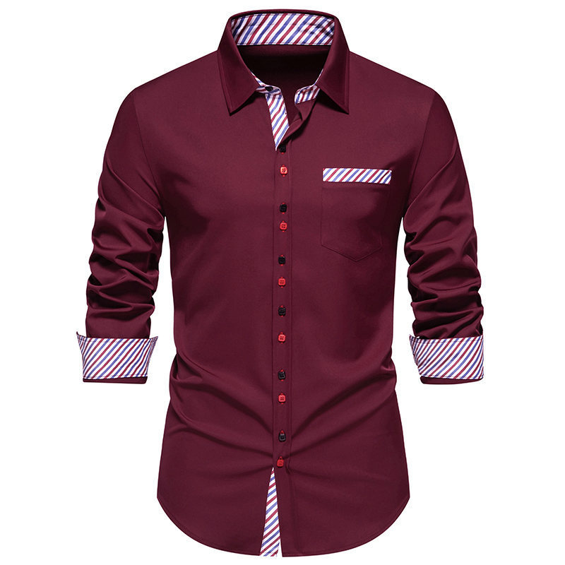 Camicia a maniche lunghe colorata a righe con collo a triangolo alla moda da uomo di nuova taglia europea primavera 2024_voghion.com