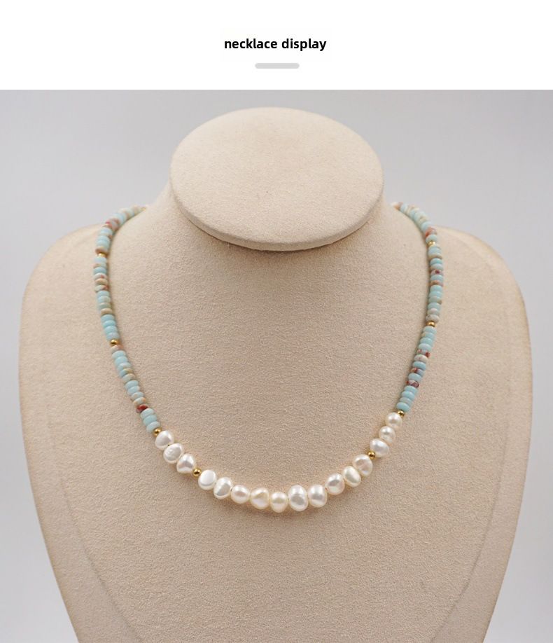 Perlenkette Farbe Nischendesign Frühling und Sommer Maillard Perlen Schlüsselbeinkette Süßwasserperlen Halskette Armband Anzug_voghion.com