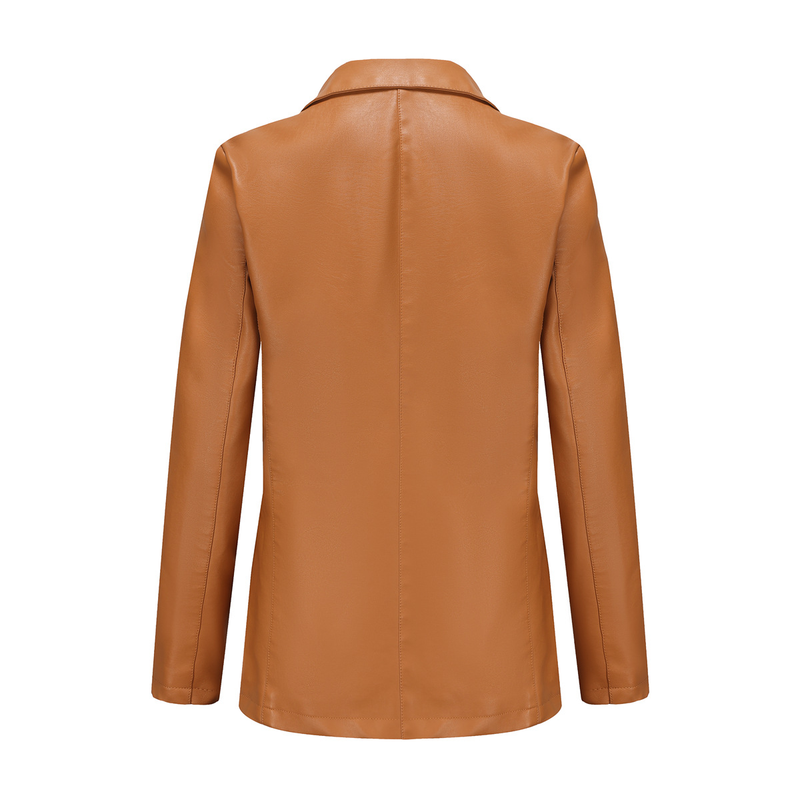 Abbigliamento da donna Real Shot New Small Suit Giacca a maniche lunghe Giacca in pelle tinta unita casual con bottone singolo_voghion.com