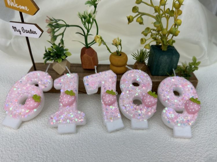 Digital Candle Cake Party Decoration Birthday Handmade Wax Pink Strawberry_voghion.com