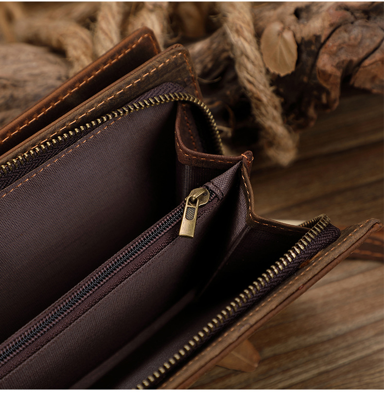 Leather long wallet men's card bag men's zipper multi-card slot pouch large capacity clutch new wallet_voghion.com