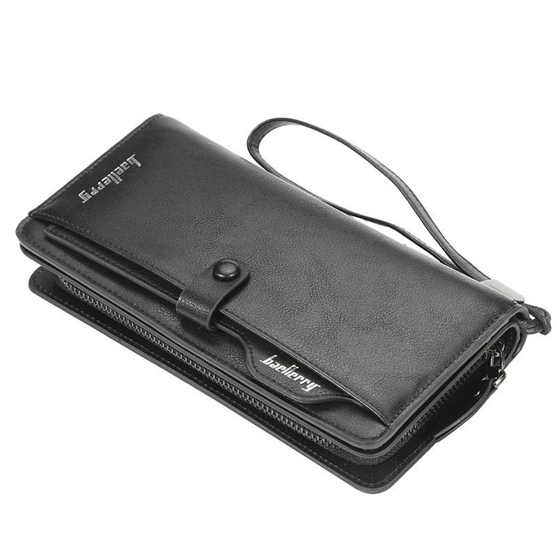 Retro European and American men's long wallet multi-function mobile phone bag high-end handbag_voghion.com