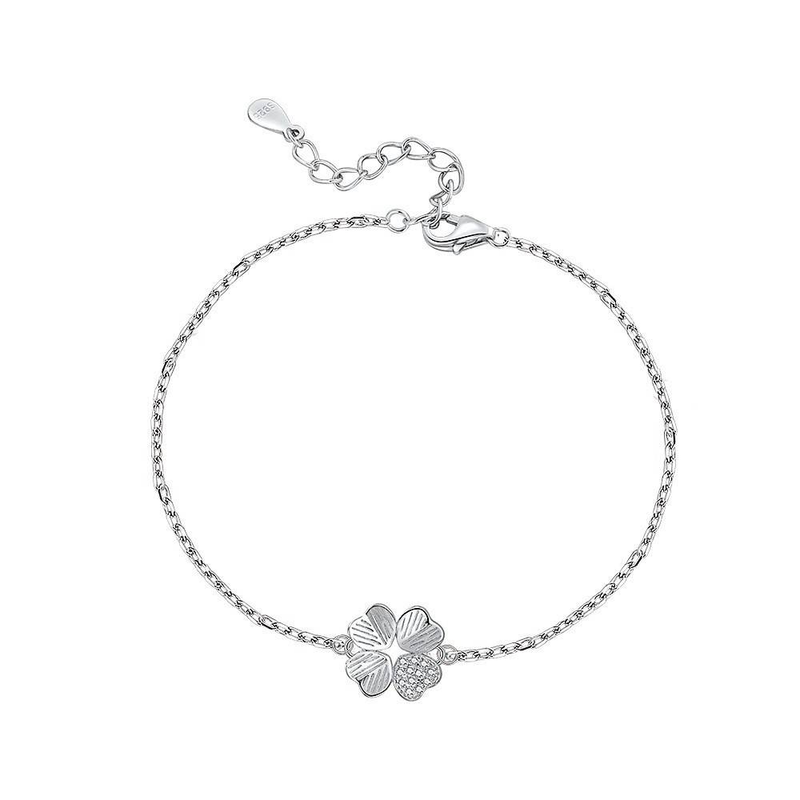 Bracciale in argento sterling S925 con quadrifoglio portafortuna, set di catenine luminose di lusso di alta qualità, versatile, alla moda, in stile freddo_voghion.com
