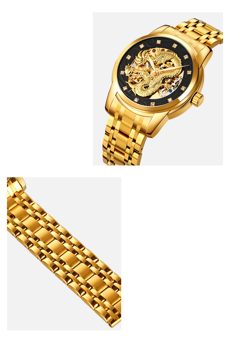 Fashion Hollowed-out Men's Mechanical Watch Automatic Movement Waterproof Steel Belt Business Mechanical Watch Men_voghion.com