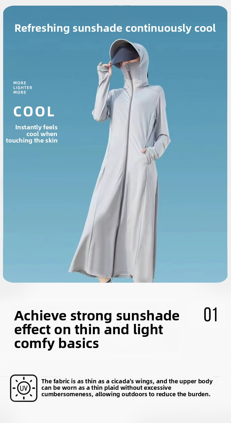 Women's UPF50+ Sun Protection Jacket - Long Sleeve Hooded Ice Silk Coat For Driving & Outdoor Lightweight UV Shielding Cover-Up_voghion.com