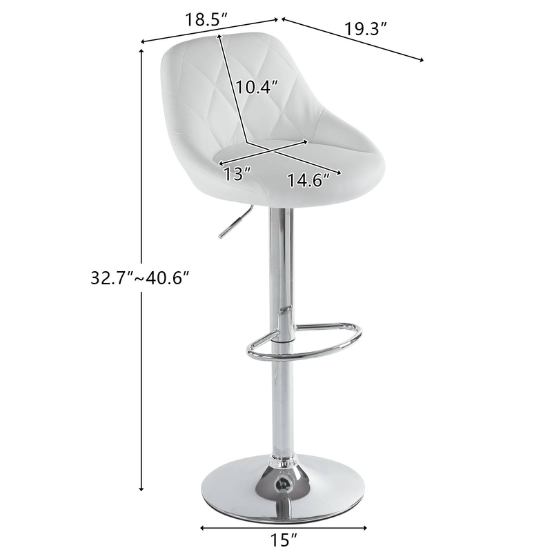 2er-Pack höhenverstellbare Barhocker mit Drehfuß - weiße Thekenhocker aus PU-Leder, höhenverstellbar, für Küche/Bar/Büro_voghion.com