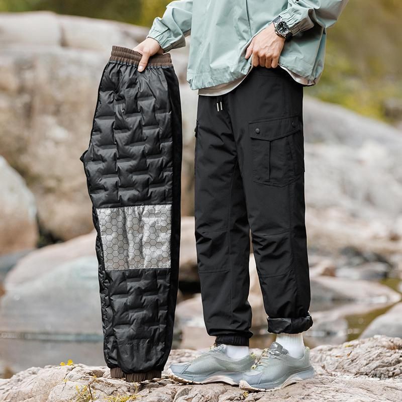 Herrenbekleidung Winter Warme Daunenhose - Winddichte Outdoor-Wanderhose mit Entendaunenfüllung, lässiger Straight-Leg-Stil für Stadt und Berge_voghion.com