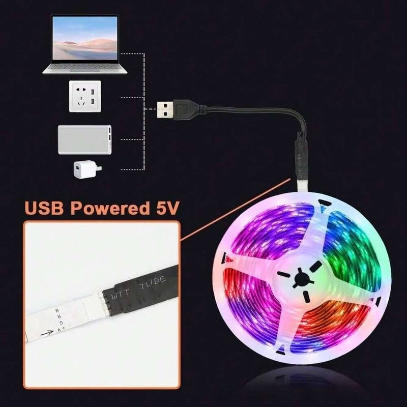5V RGB LED Strip Lights With 24-Key IR Remote, USB-Powered Mood Lighting For Room & Living Room, Customizable Colors & Brightness_voghion.com