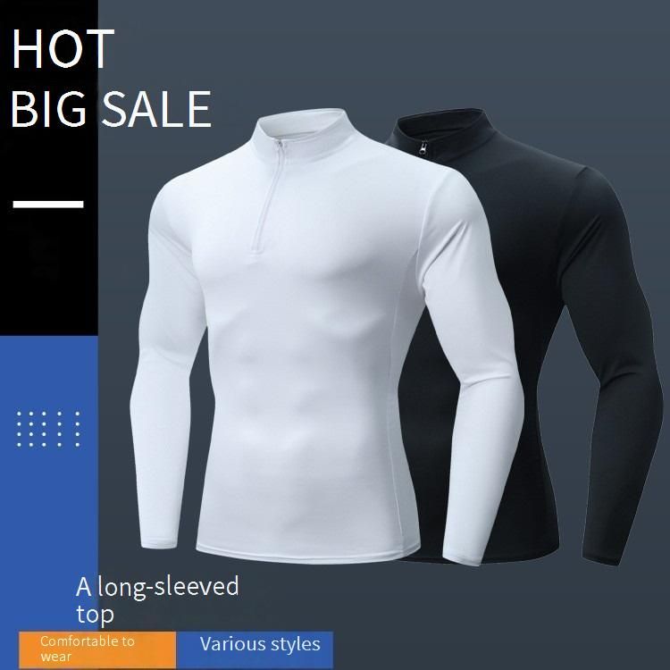 Men's Stand Collar Zip-Up Long Sleeve Compression Shirt - Quick-Dry Workout Base Layer For Gym, Running & Winter Sports_voghion.com