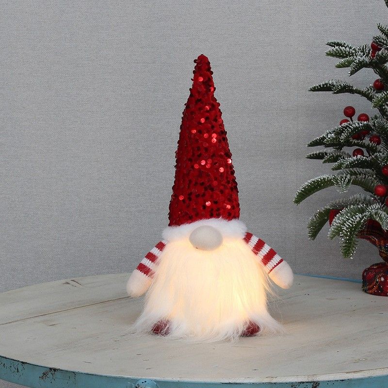 Pupazzo di peluche glitterato Rudolph Renna con luci a LED - Decorazione natalizia, statuetta in tessuto morbido seduta senza volto, rosa/rosso/grigio_voghion.com