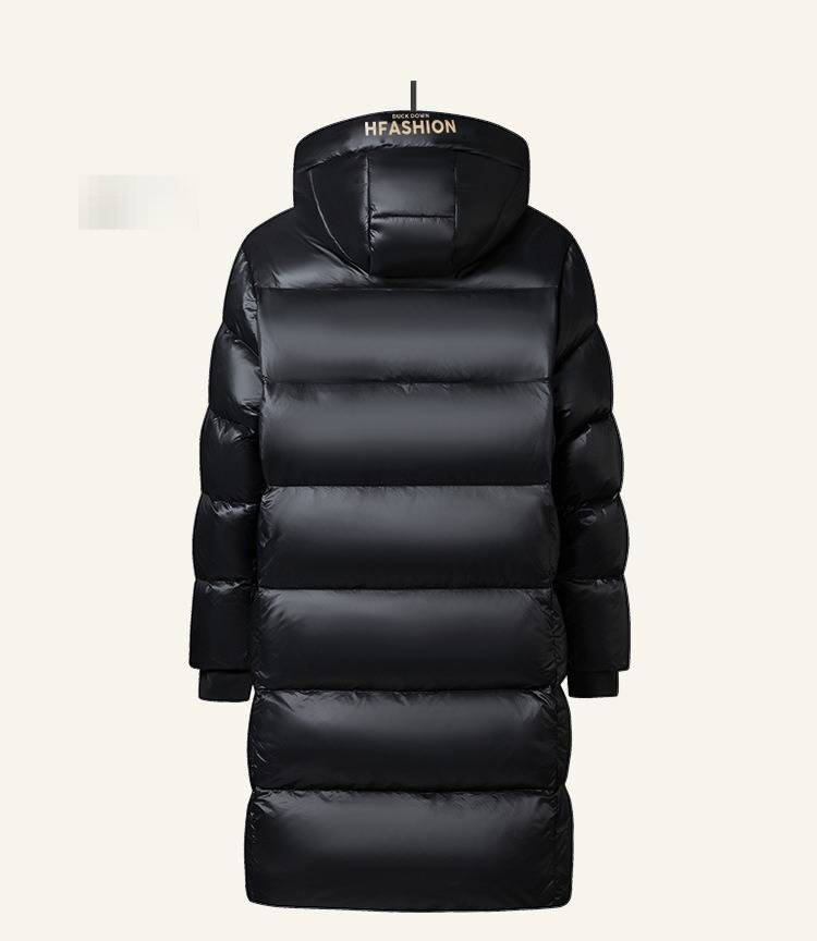 Piumino lungo unisex con finitura nera metallizzata – Piumino d'anatra 550fp per freddo estremo, rivestimento esterno lucido (S-3xl, lavabile in lavatrice)_voghion.com