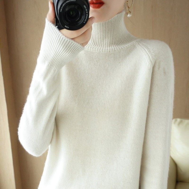 Wool Blend 2025 Autumn Winter New Short Women's Korean Style High Neck Pullover Loose Solid Color Knitted Base Sweater_voghion.com